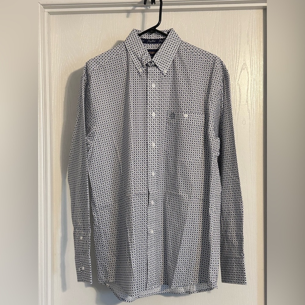 Wrangler George Strait | Men's Blue and White Patterned Shirt | Size Medium